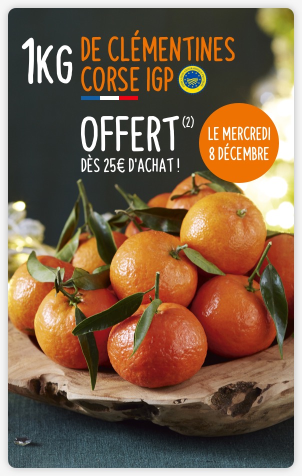 1 kg de clémentines corse IGP — Offert(2) dès 25 € d’achat ! — Le mercredi 8 décembre